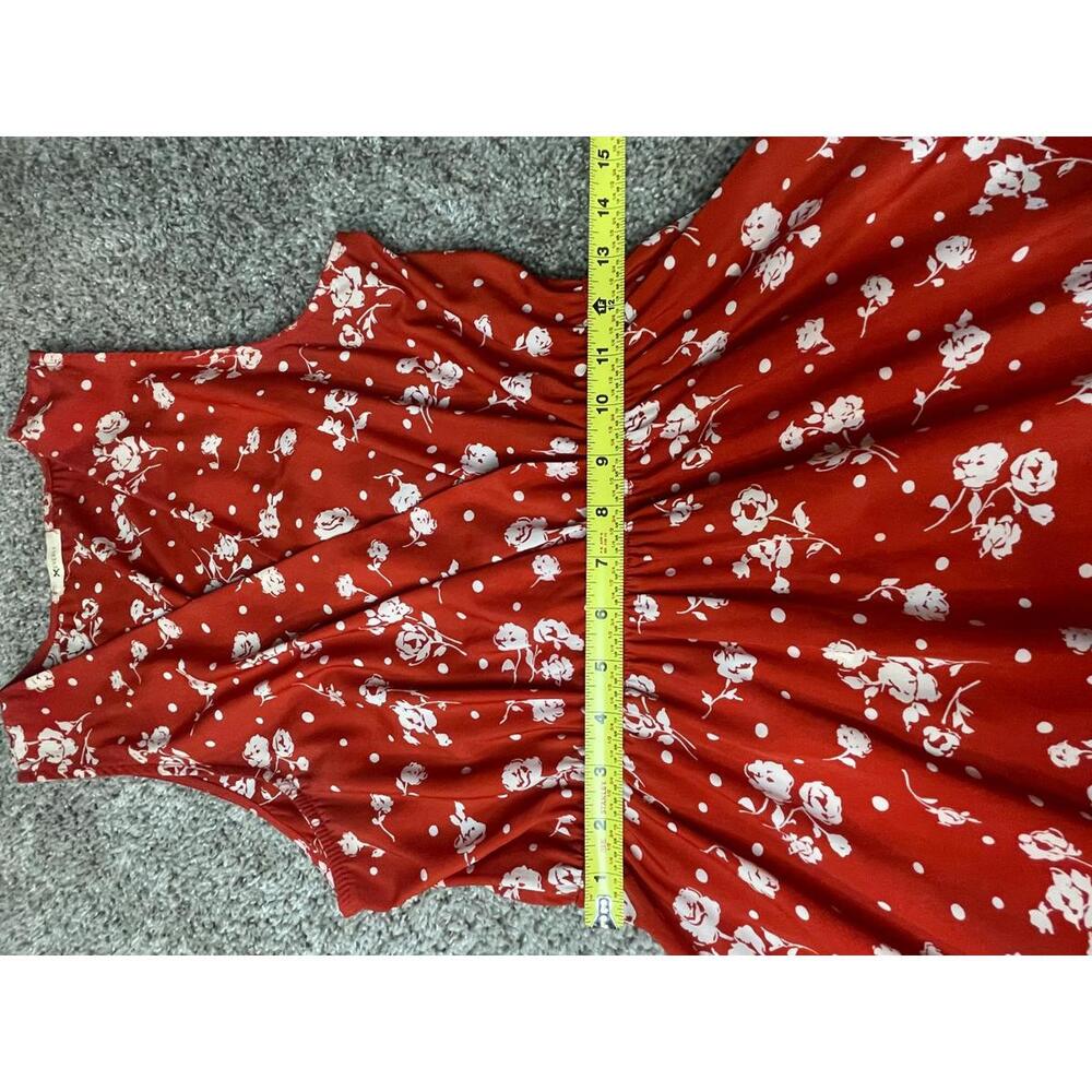 Everly | Anthropology Red Floral Dress Size L Made in USA - Picture 5 of 9